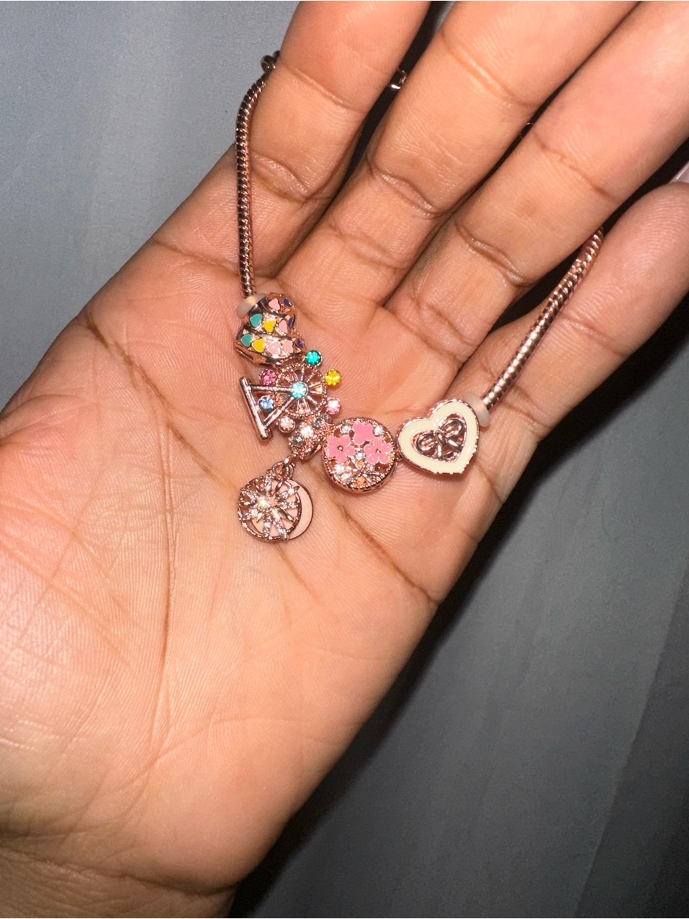 Rose Gold Multi-Charm Pendant Necklace - Women Jewelry
